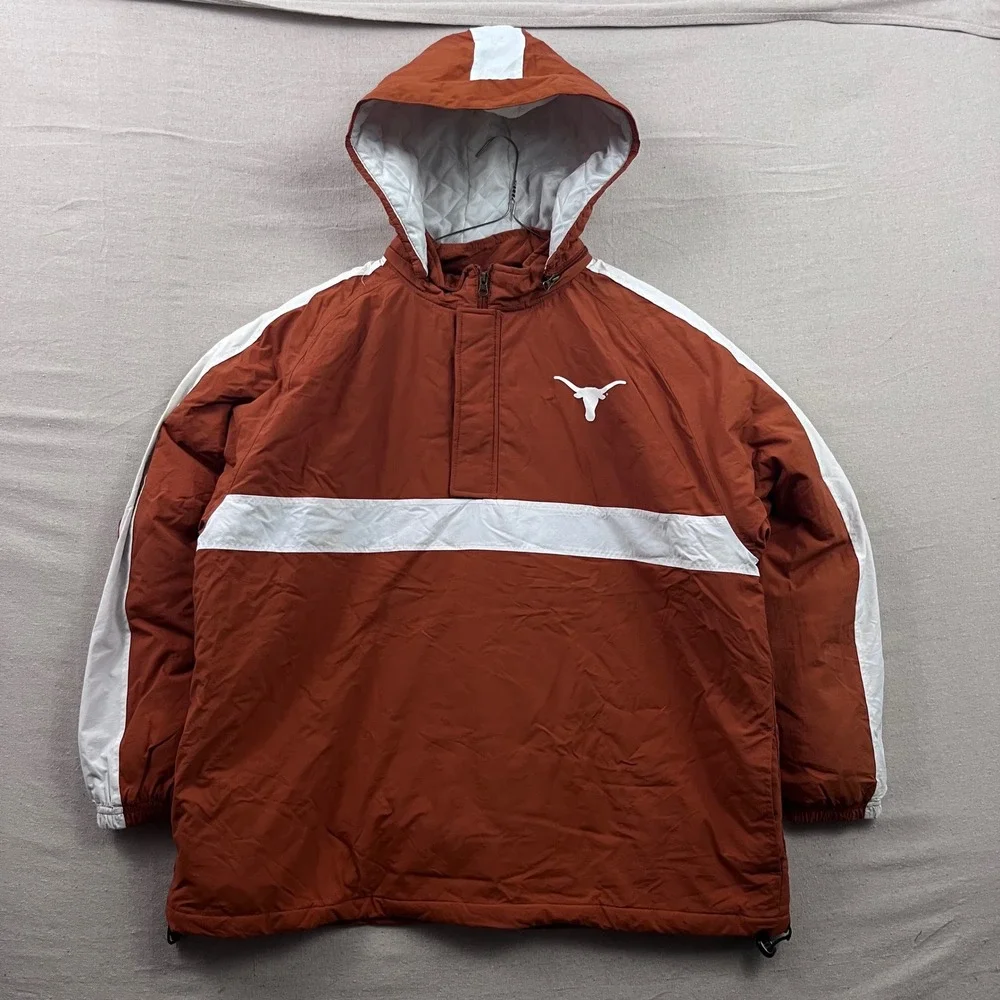 NCAA Texas Longhorns‎ Jacket Mens XL Burnt Orange Anorak Quilted Pullover Hooded